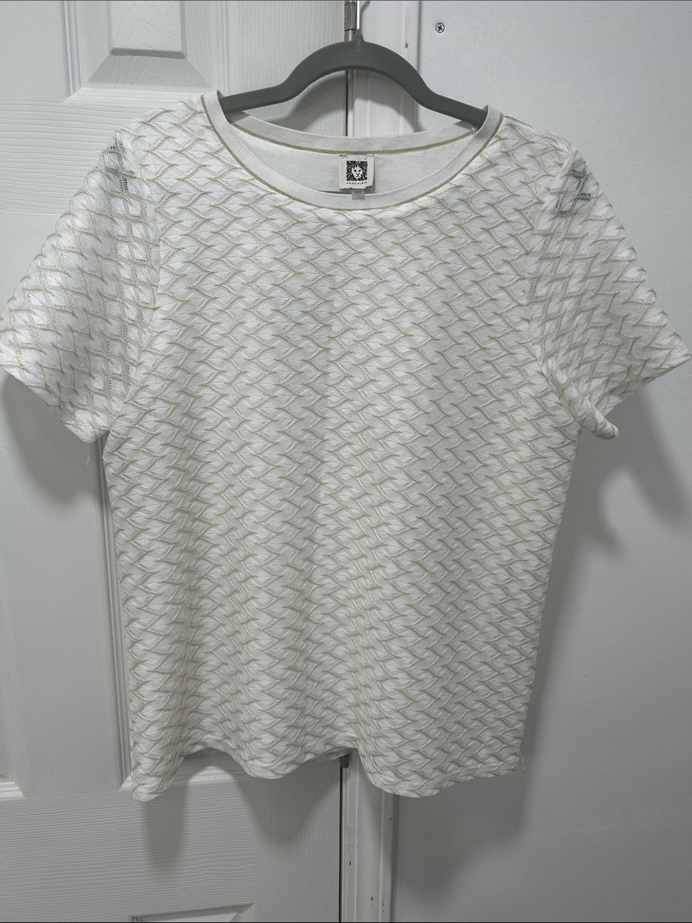 Anne Klein White Short-Sleeve Textured Knit Top